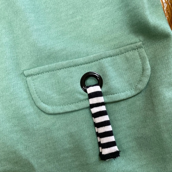 Good Fortune brand green jacket. Navy stripe details. Snap front. Size Small - Picture 3 of 8